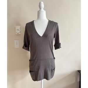 Ted Baker London Women's Small 3‎ Y2K Knit Top Cotton Silk Gray Neutral 2000s